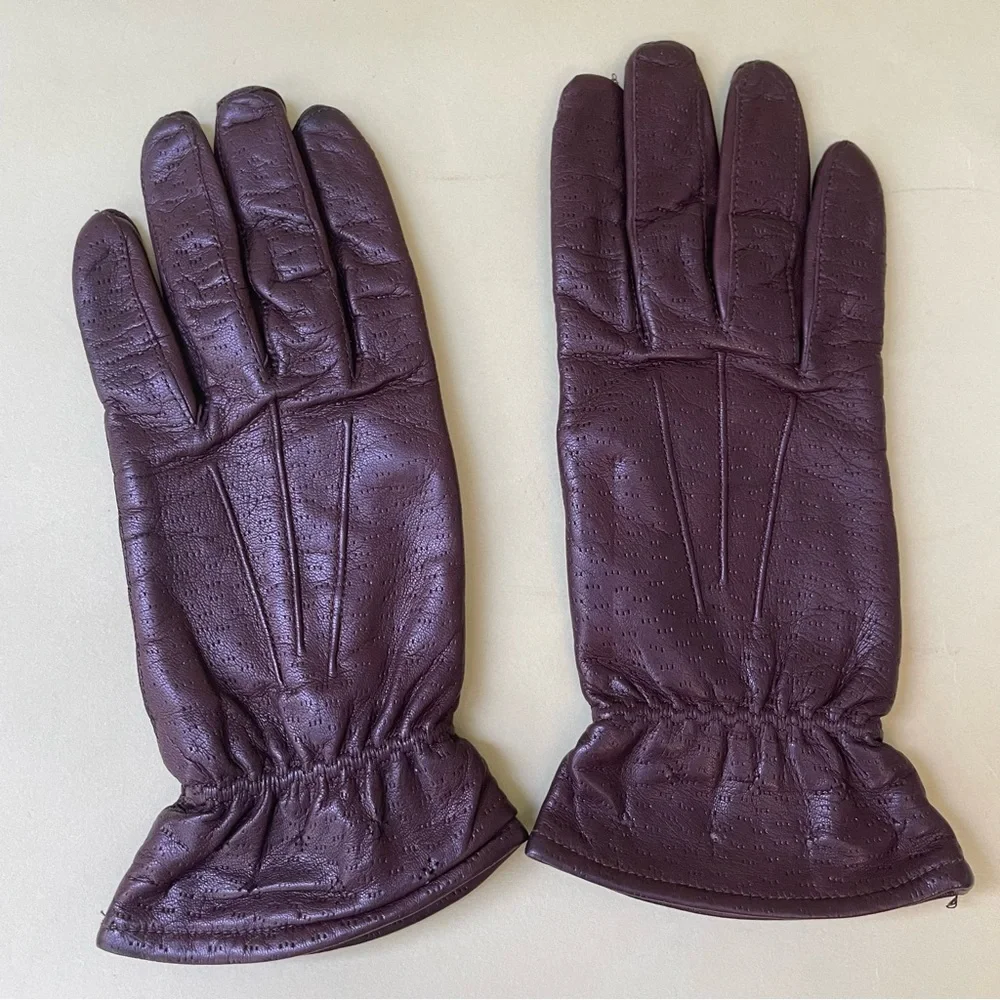 Vintage dark brown leather gloves with cotton lining